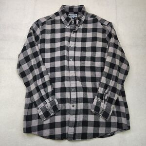 Club Room Flannel Shirt Mens XL Gray Black Buffalo Plaid Long Sleeve Button Down
